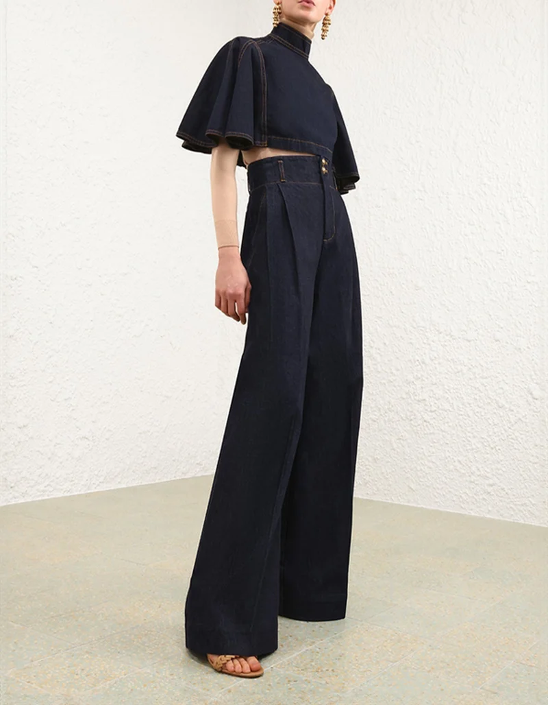 High-Waist Wide-Leg Bundfalten-Jeans Hypnotic Tailored