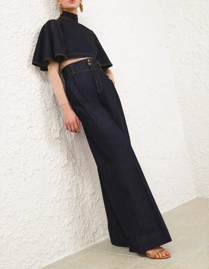 High-Waist Wide-Leg Bundfalten-Jeans Hypnotic Tailored