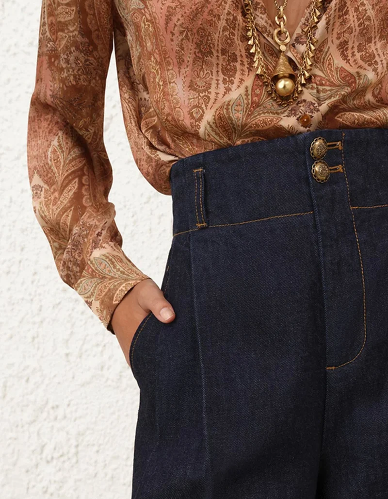 High-Waist Wide-Leg Bundfalten-Jeans Hypnotic Tailored