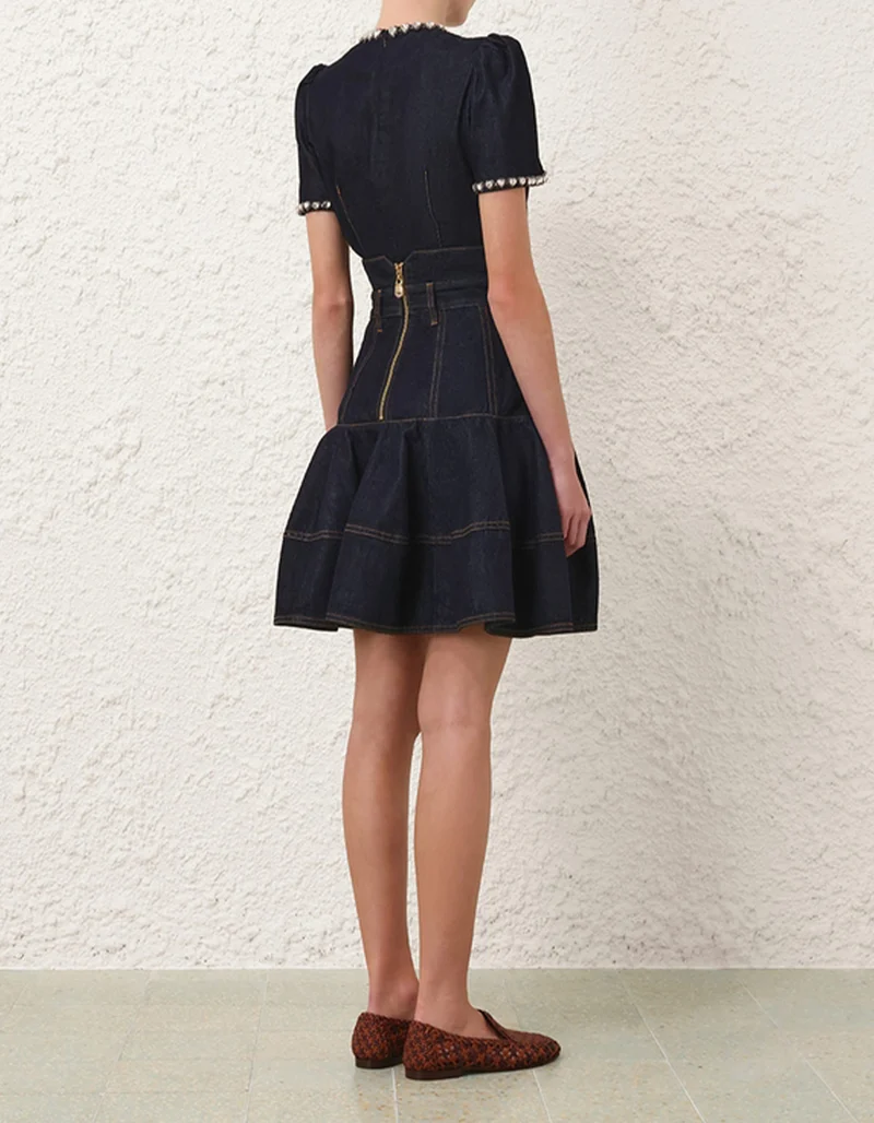 Denim Blusen-Top mit Schmucksteinen