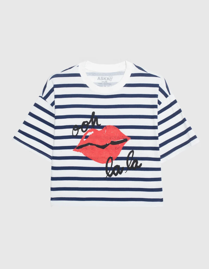 Gestreiftes Cropped Boxy-Fit T-Shirt Non Cuff