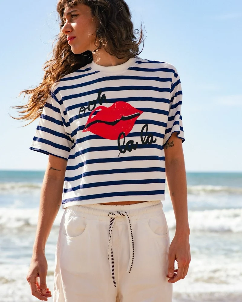Gestreiftes Cropped Boxy-Fit T-Shirt Non Cuff