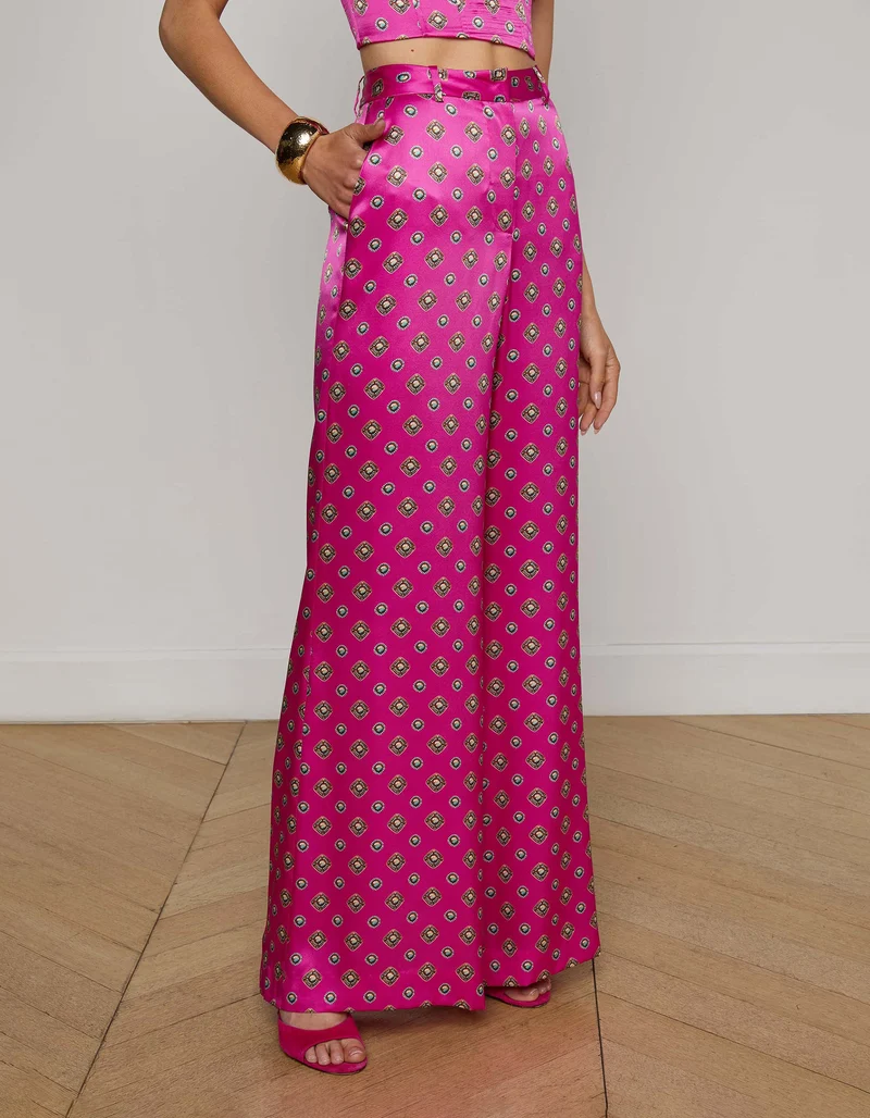 Gemusterte Seiden Wide-Leg Hose Pilar