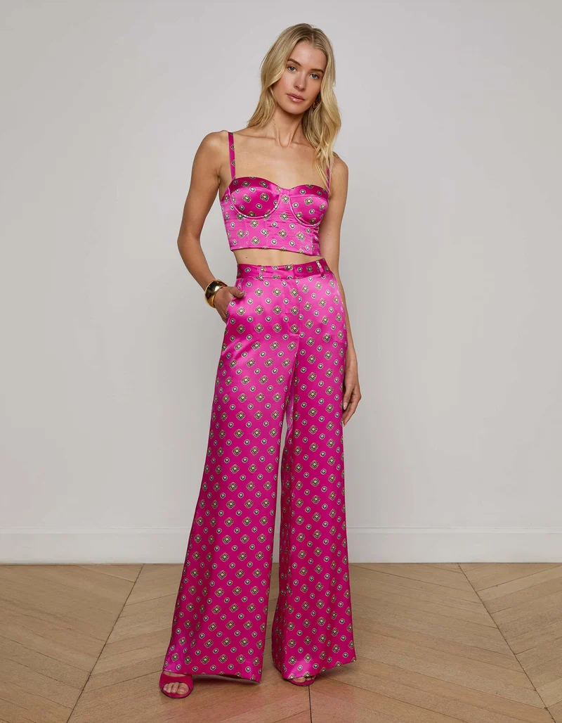 Gemusterte Seiden Wide-Leg Hose Pilar