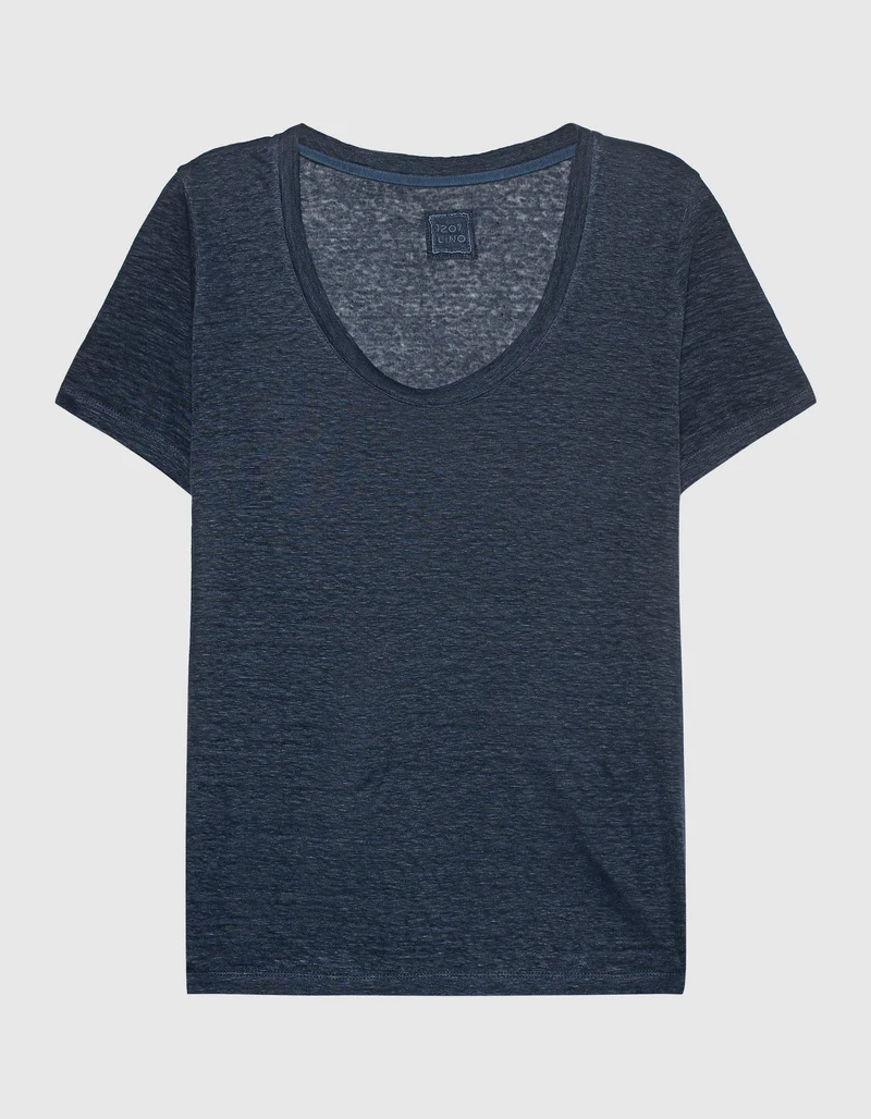 Leinen-T-Shirt mit Rundhalsausschnitt