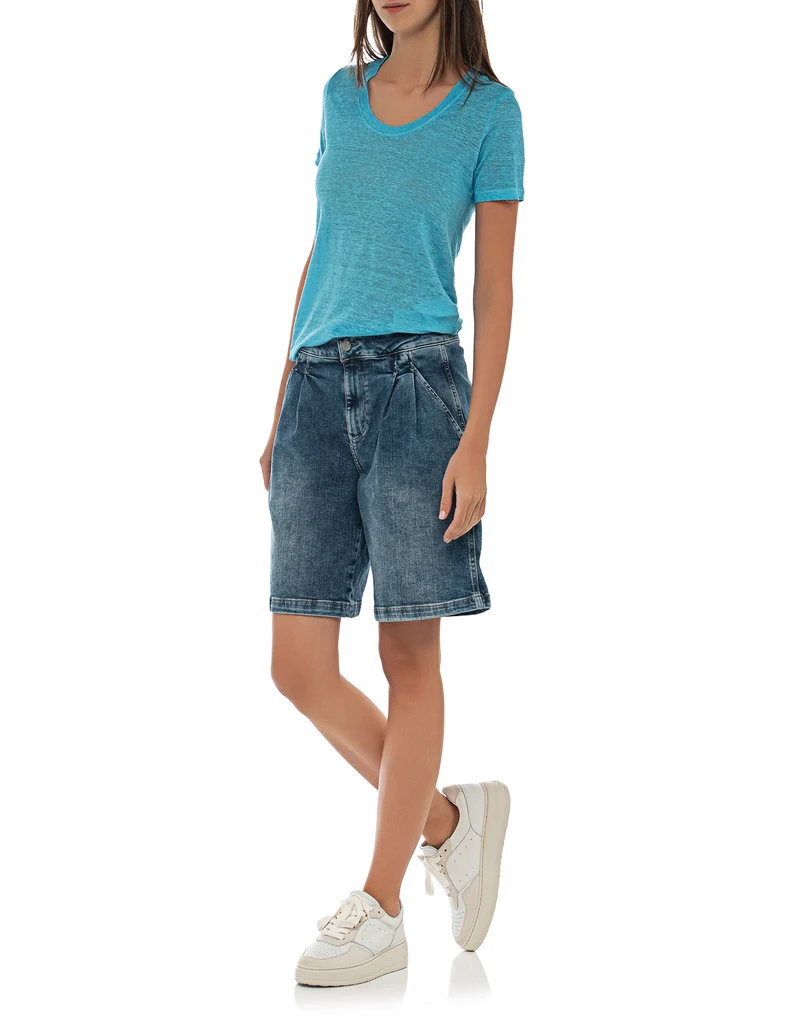 Leinen-T-Shirt mit Rundhalsausschnitt