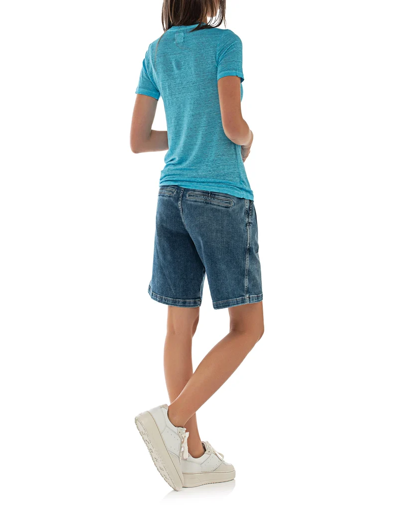 Leinen-T-Shirt mit Rundhalsausschnitt