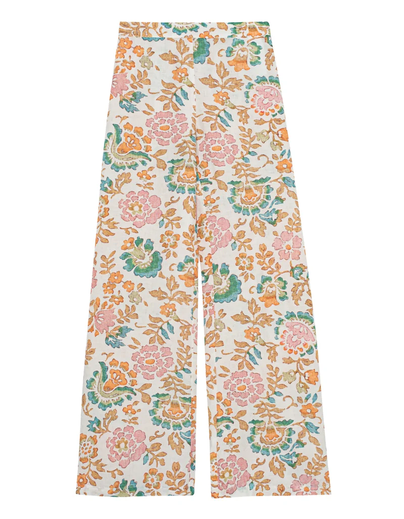Florale Leinen-Wide-Leg Hose