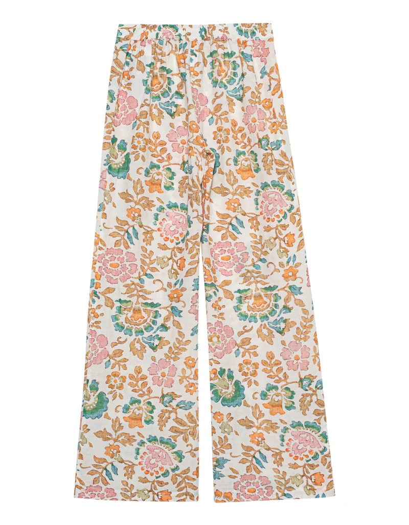 Florale Leinen-Wide-Leg Hose