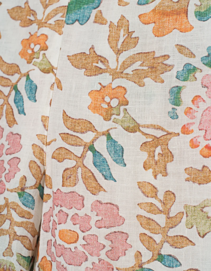 Florale Leinen-Wide-Leg Hose