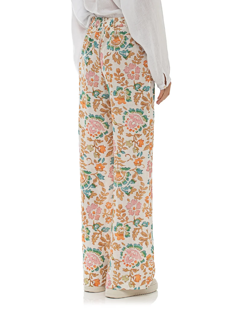 Florale Leinen-Wide-Leg Hose