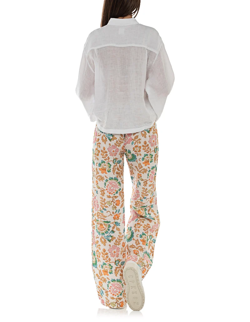 Florale Leinen-Wide-Leg Hose