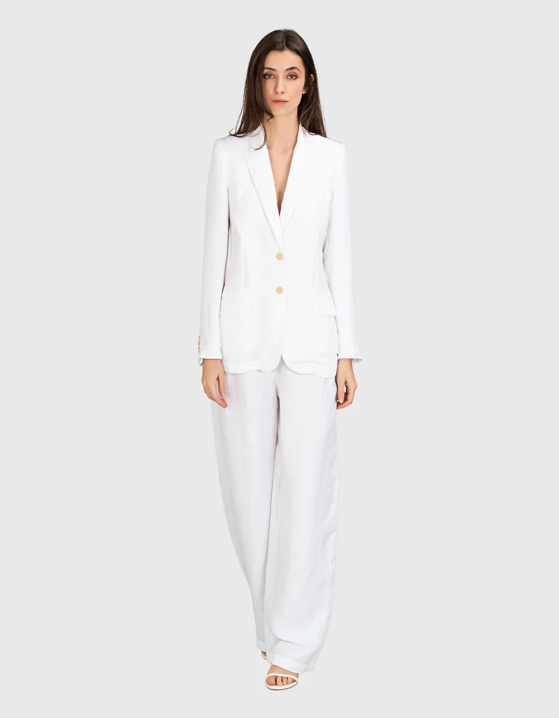Leinen-Mix Blazer mit Schulterpolstern