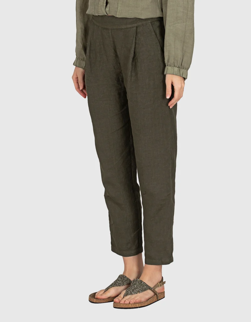 Cropped Leinen Hose mit Eingrifftaschen