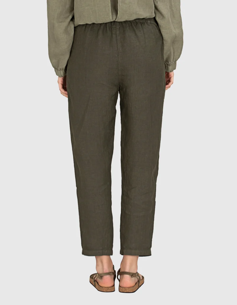 Cropped Leinen Hose mit Eingrifftaschen