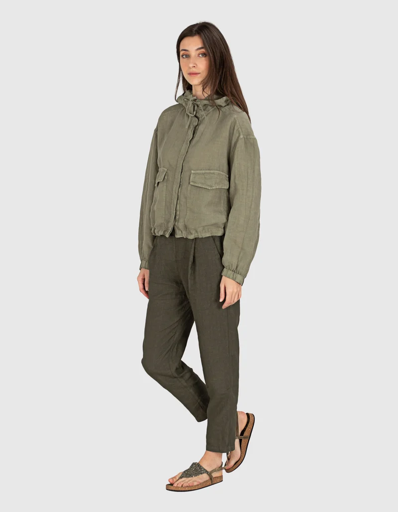 Cropped Leinen Hose mit Eingrifftaschen