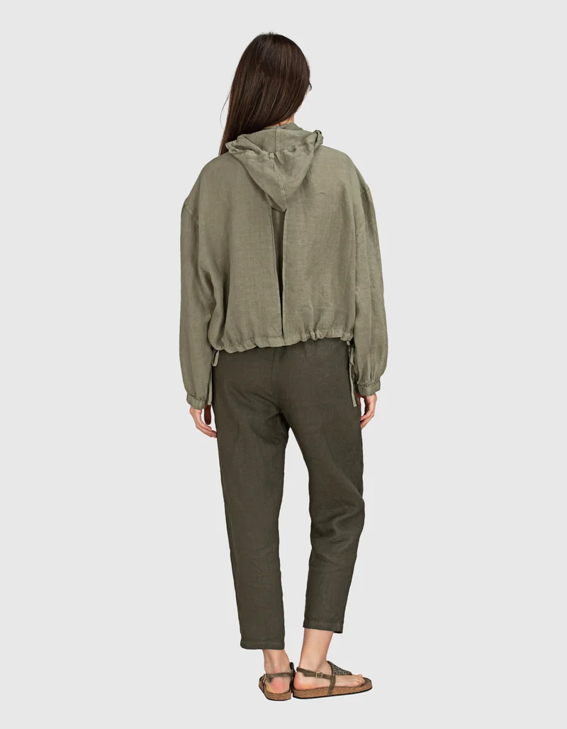 Cropped Leinen Hose mit Eingrifftaschen