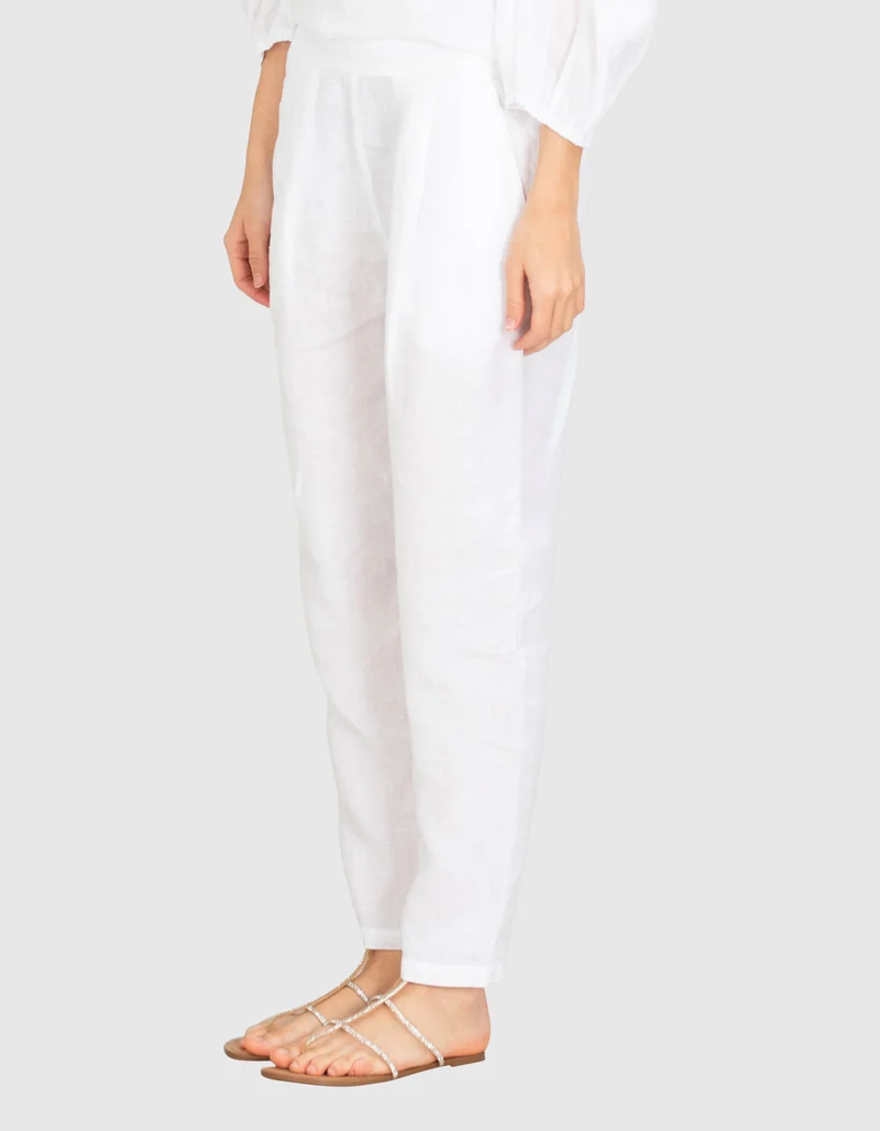 Cropped Leinen-Bundfaltenhose