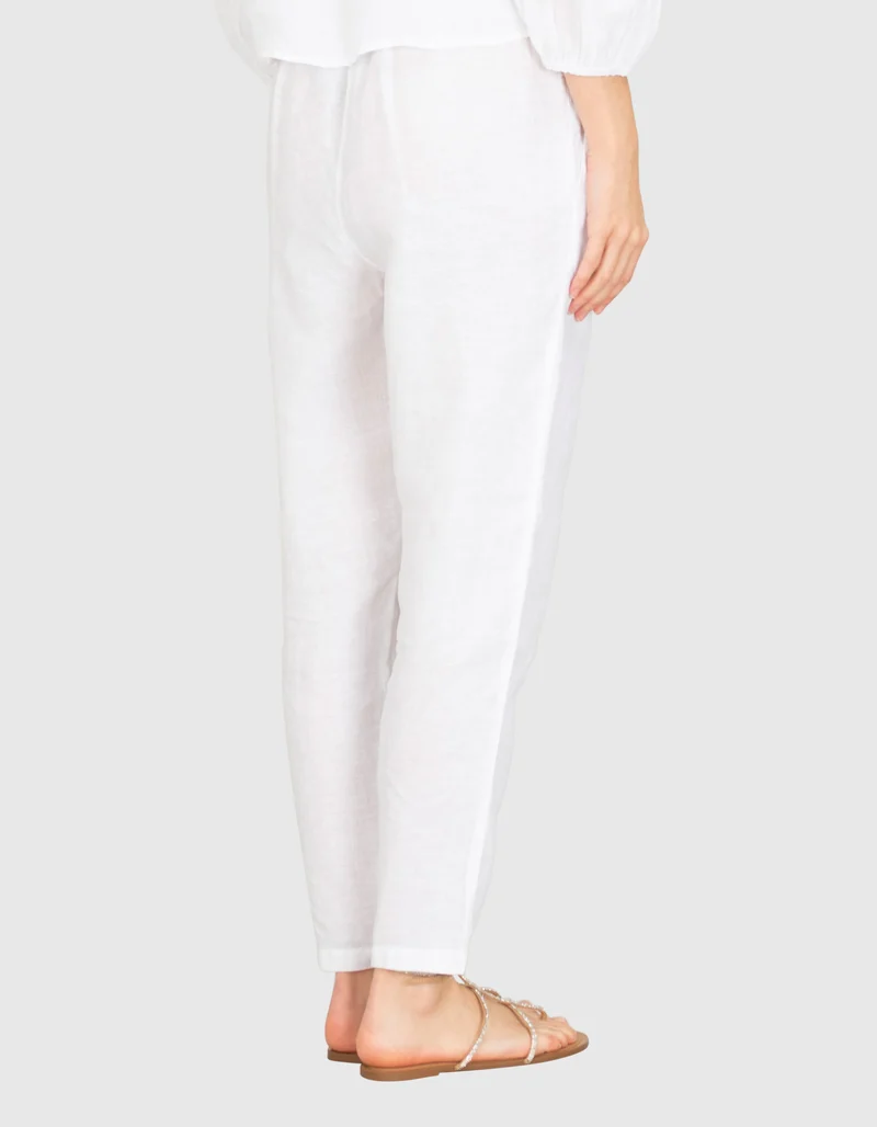 Cropped Leinen-Bundfaltenhose