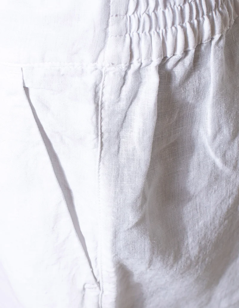 Cropped Leinen-Bundfaltenhose