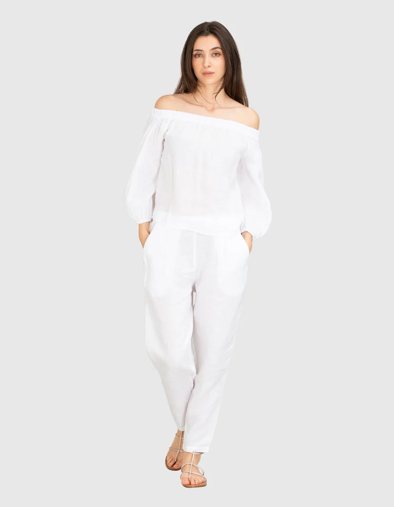 Cropped Leinen-Bundfaltenhose