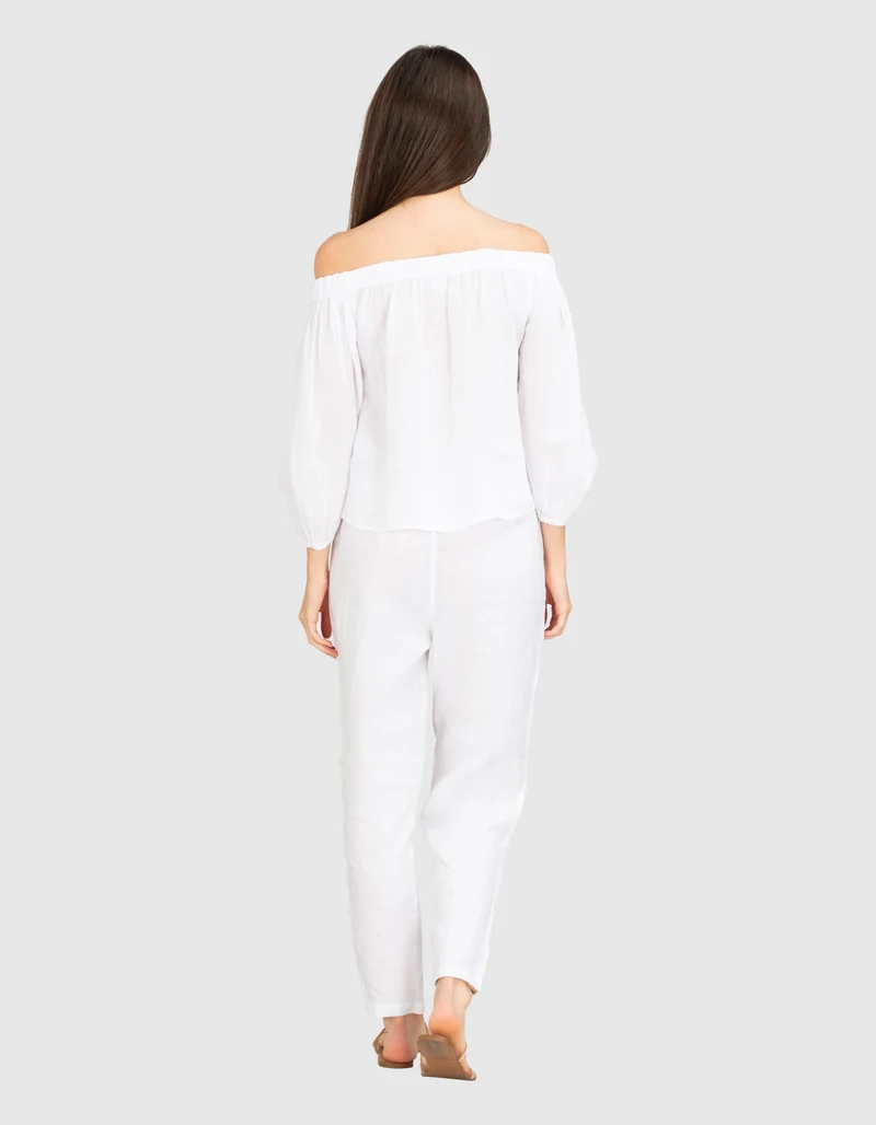 Cropped Leinen-Bundfaltenhose