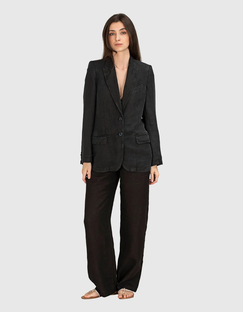 Leinen-Mix Blazer mit Schulterpolstern