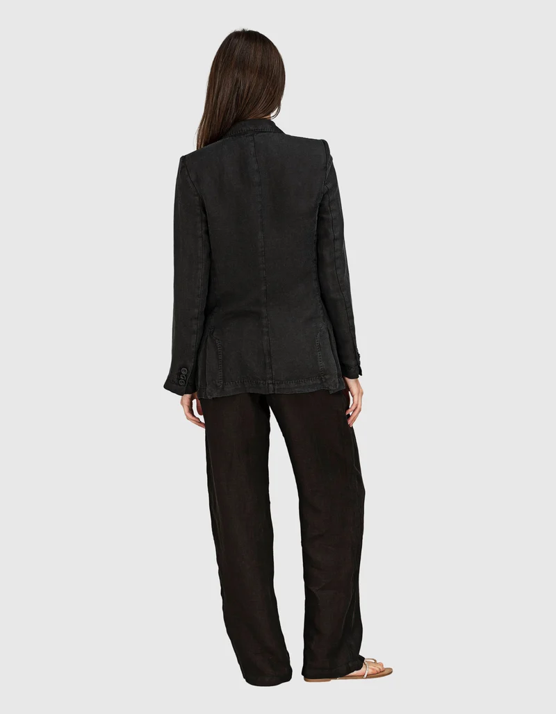 Leinen-Mix Blazer mit Schulterpolstern