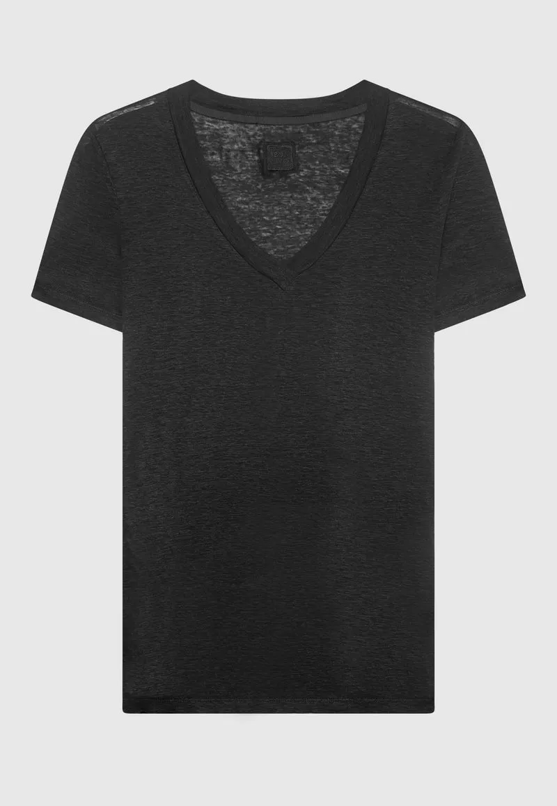 Leinen-Shirt mit V-Ausschnitt