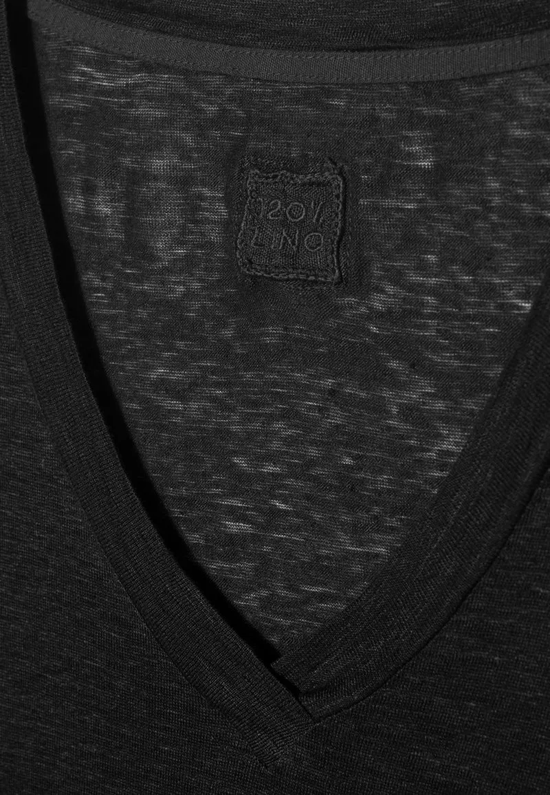 Leinen-Shirt mit V-Ausschnitt