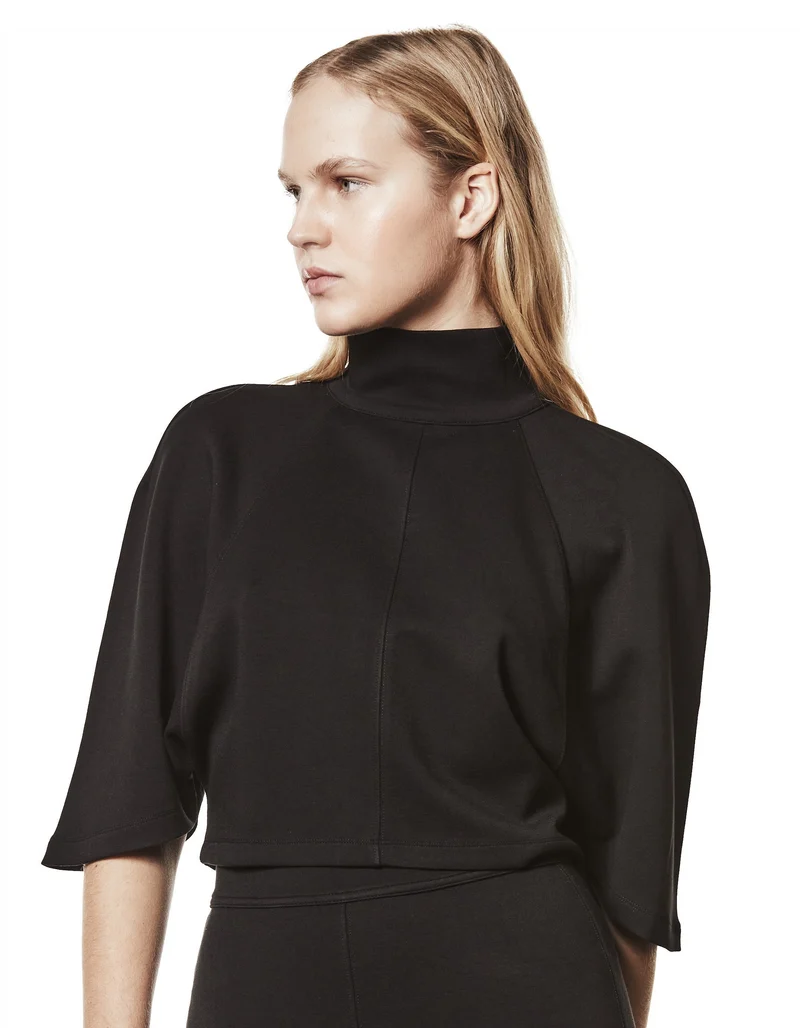 Oversize Cropped Shirt mit Stehkragen und Reißverschluss