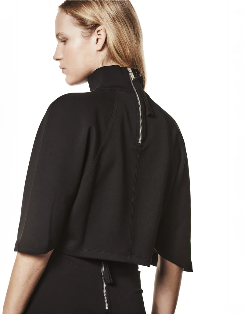 Oversize Cropped Shirt mit Stehkragen und Reißverschluss