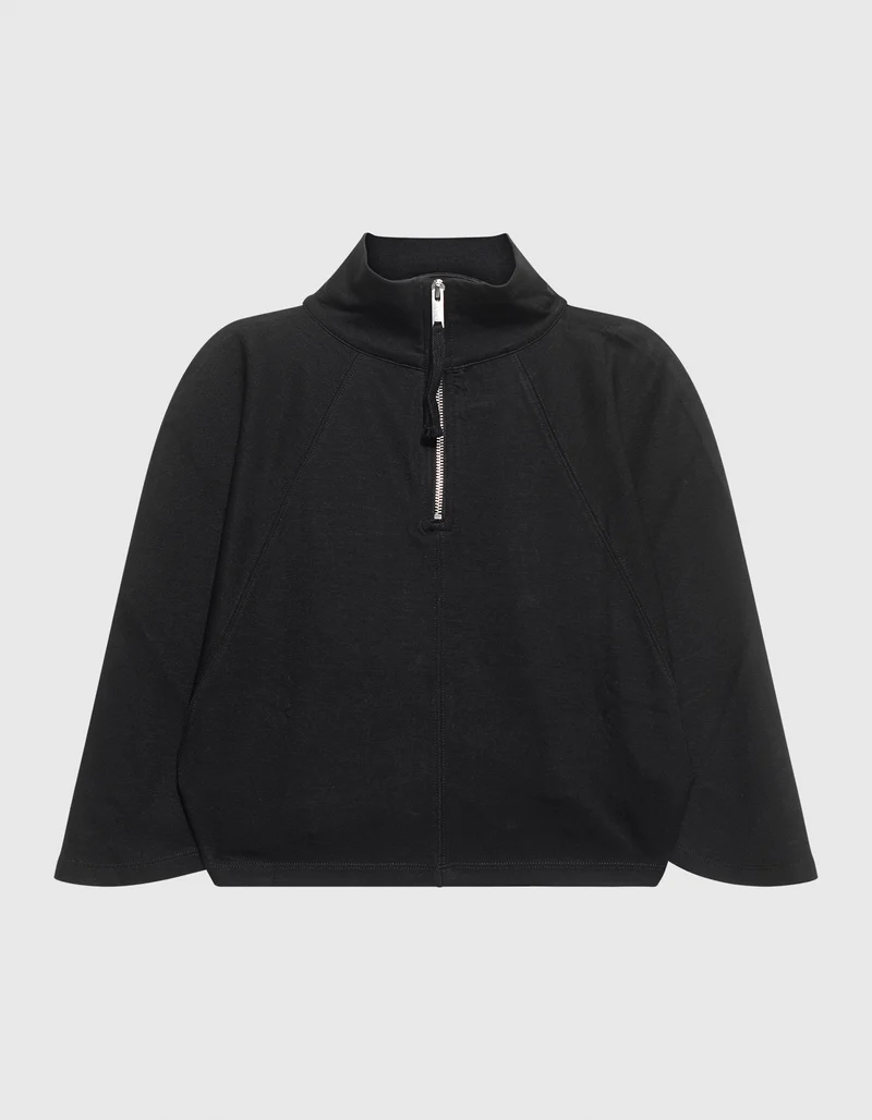 Oversize Cropped Shirt mit Stehkragen und Reißverschluss