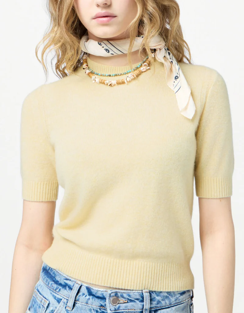 Cropped Kaschmir-Strick T-Shirt
