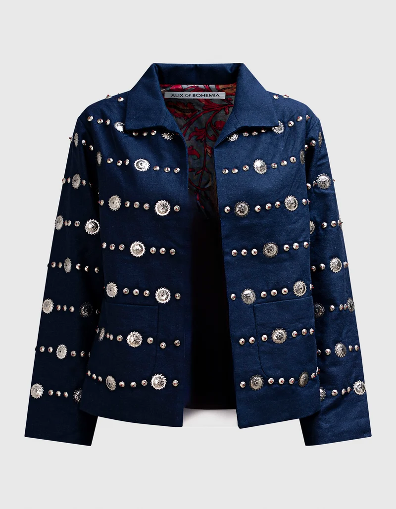 Seiden-Jacke Francis mit bestickten Metall-Details