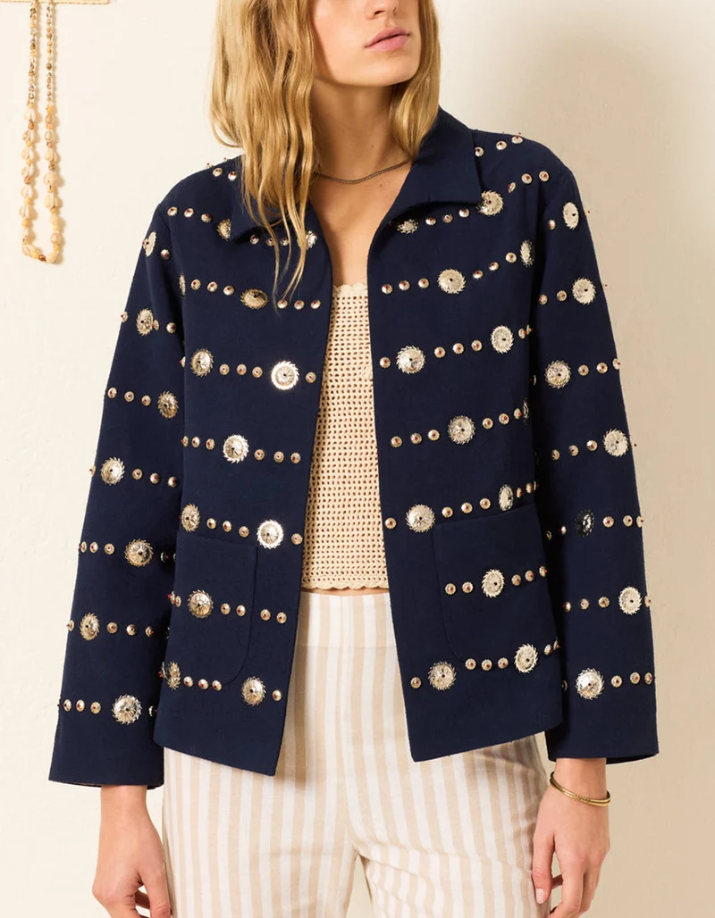 Seiden-Jacke Francis mit bestickten Metall-Details