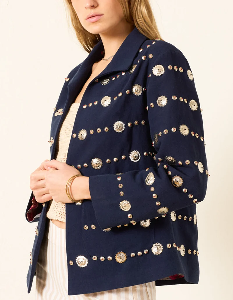 Seiden-Jacke Francis mit bestickten Metall-Details