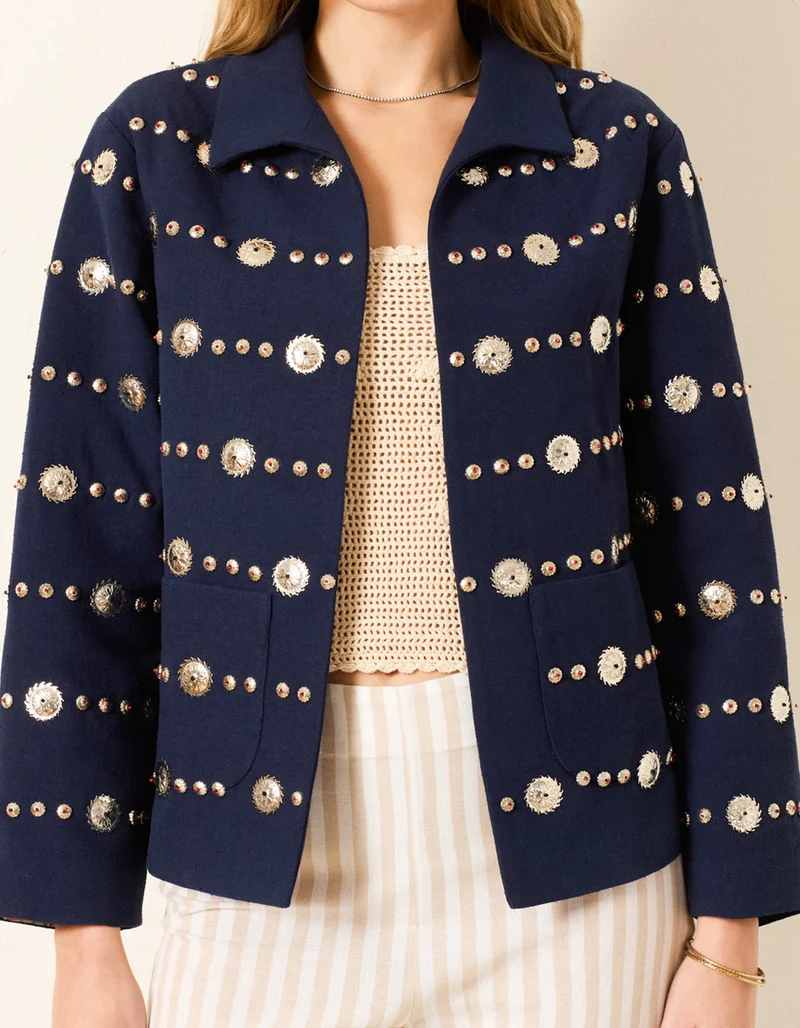 Seiden-Jacke Francis mit bestickten Metall-Details