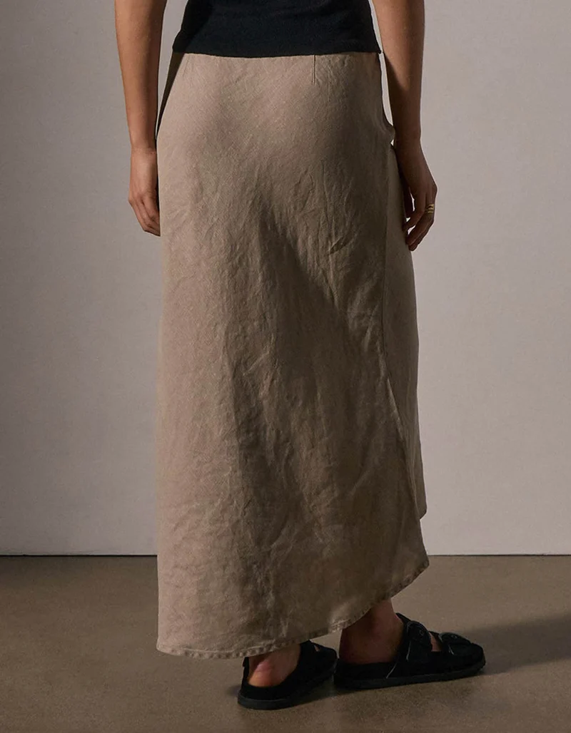Midi-Leinen-Rock Bias Cut Drawstring