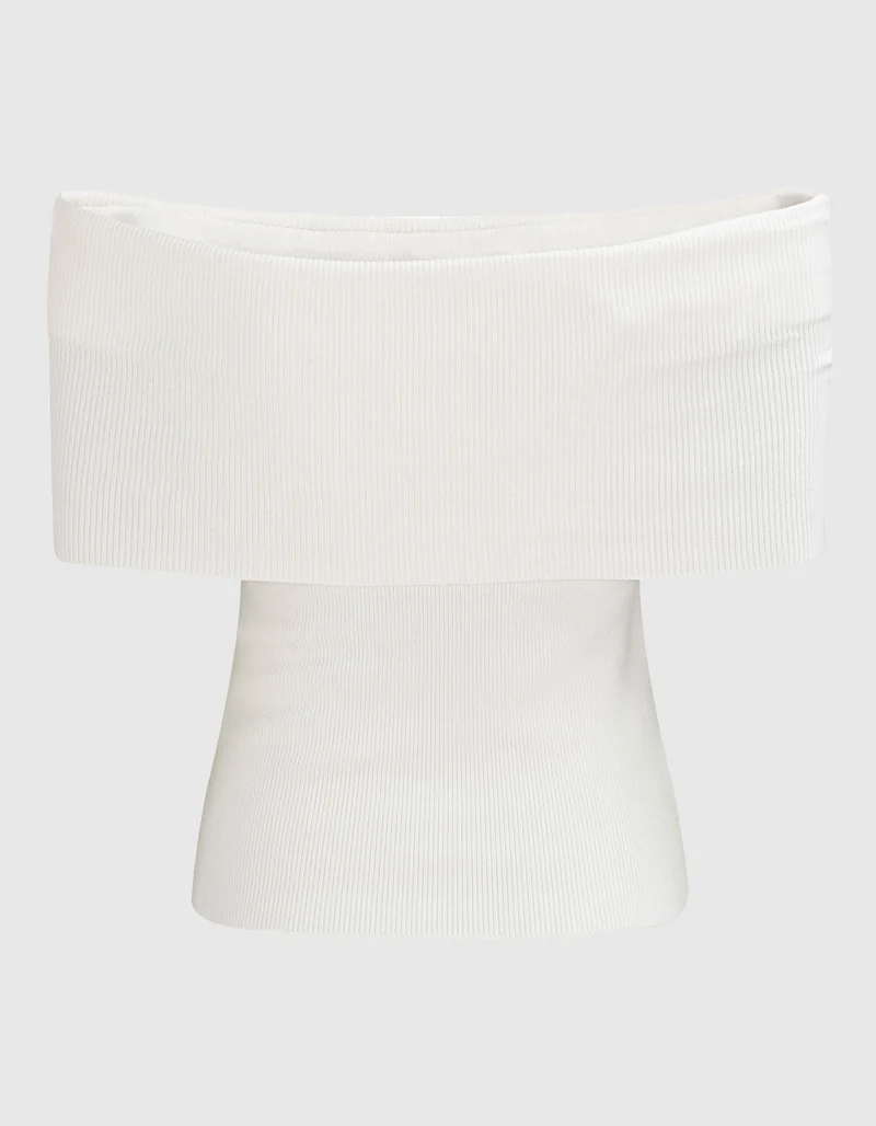 Geripptes Off-Shoulder Feinstrick-Top