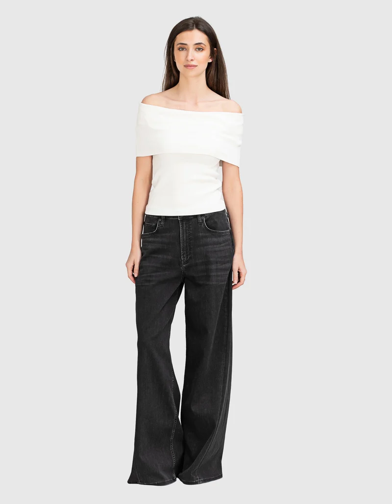 Geripptes Off-Shoulder Feinstrick-Top