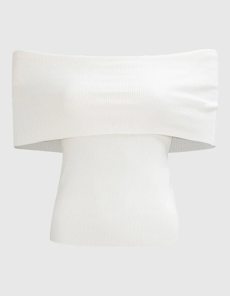 Geripptes Off-Shoulder Feinstrick-Top