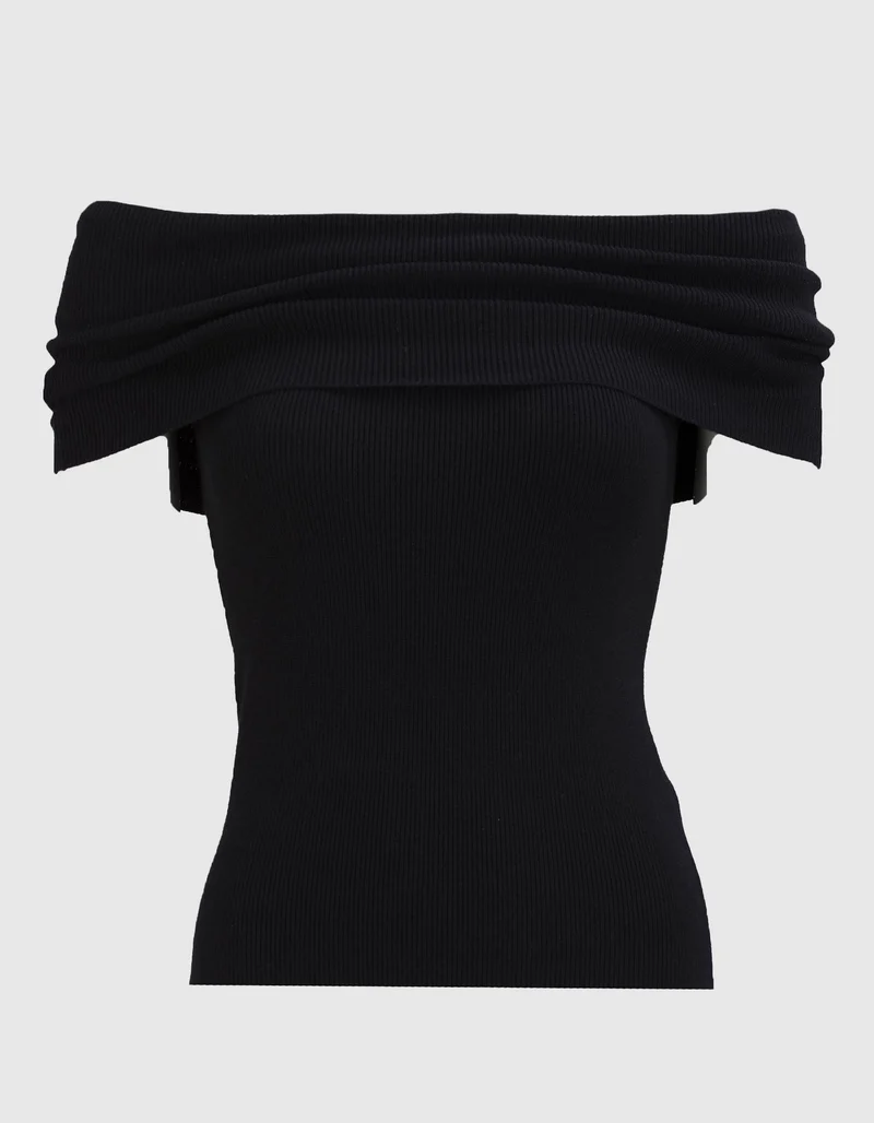 Geripptes Off-Shoulder Feinstrick-Top