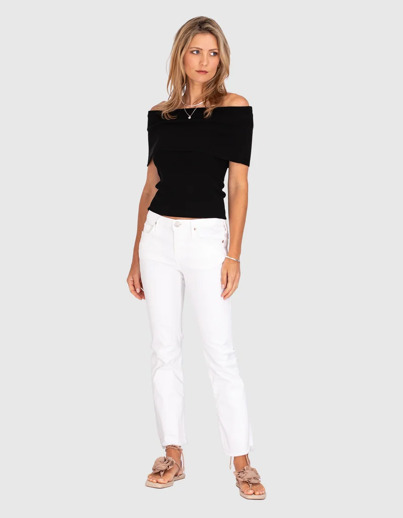 Geripptes Off-Shoulder Feinstrick-Top