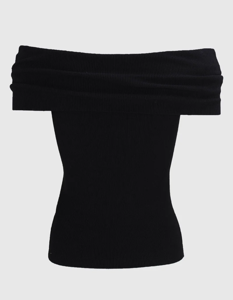 Geripptes Off-Shoulder Feinstrick-Top