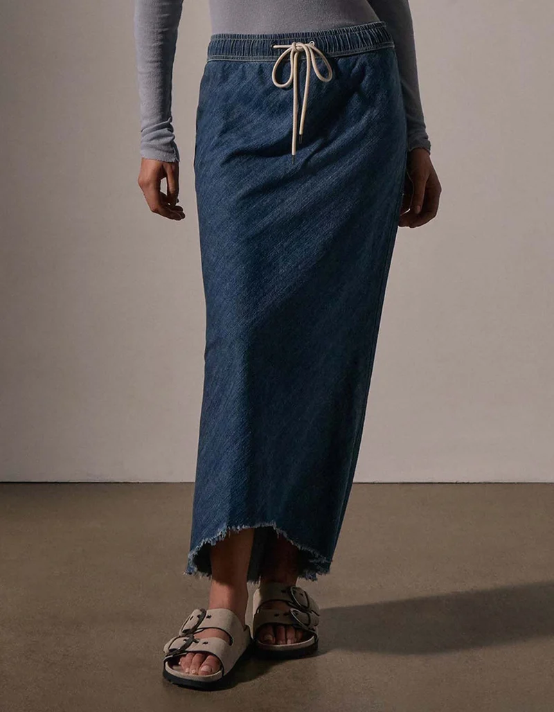 High-Low Jeans-Rock mit offenem Saum