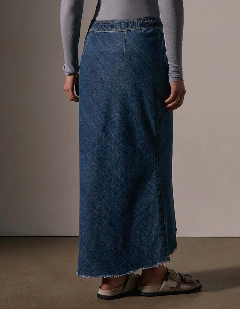 High-Low Jeans-Rock mit offenem Saum