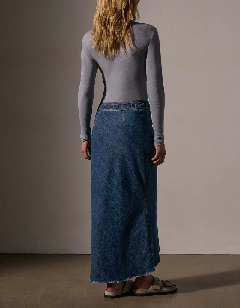 High-Low Jeans-Rock mit offenem Saum