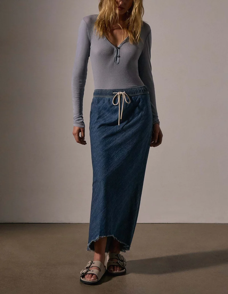 High-Low Jeans-Rock mit offenem Saum