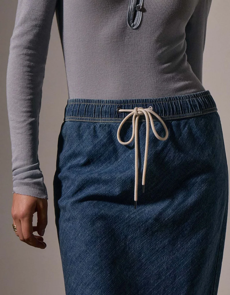 High-Low Jeans-Rock mit offenem Saum
